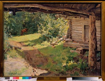 Krajina s koněm (rolnické sídlo). Obraz Valentina Alexandroviče Serova (1865-1911), olej na plátně od Valentin Aleksandrovich Serov