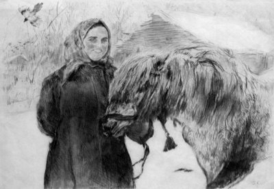 Serow žena s koněm od Valentin Aleksandrovich Serov