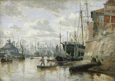 Srub v hamburském přístavu, 1848 (olej na papíře na palubě) od Valentin Ruths