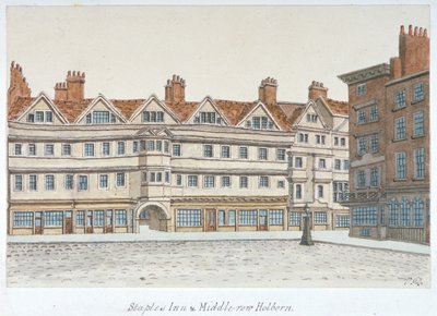 Pohled na Staple Inn a budovy Middle Row v centru Holbornu, Londýn, 1850. od Valentine Davis