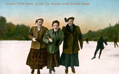 Kanadské zimní sporty: A Jolly Trio, Grenadier Pond, Toronto, Kanada, 20. století. od Valentine and Sons Publishing Co