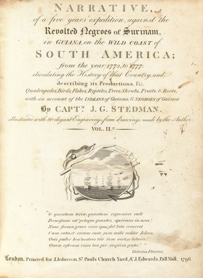 Příběh pětileté expedice proti vzbouřeným černochům ze Surinamu v Guyaně na Divokém pobřeží Jižní Ameriky (svazek II) od Various Artists, including William Blake, after John Gabriel Stedman