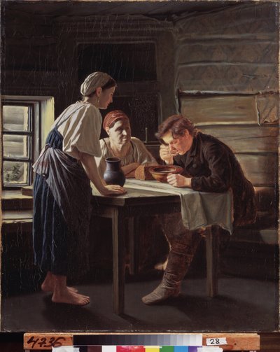 Přijetí poutníka. Obraz Vasilije (Vassiliho) Grigorieviče Perova (1834-1882), olej na plátně od Vasili Grigorevich Perov