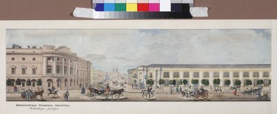 La bibliotheque publique imperiale (panorama de la perspektiva Nevski) - Císařská veřejná knihovna (z panoramatu Něvského prospektu), Sadovnikov, Vasilij Semjonovič (1800-1879). Litografie, akvarel od Vasili Semenovich Sadovnikov