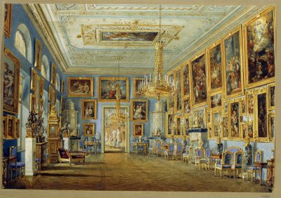 Yusupov Palace Art Gallery (Moika Palace) v Petrohradu. (Umělecká galerie v Jusupovově paláci v Petrohradě). Dílo Vasilije Semjonoviče Sadovnikova (1800-1879), akvarel na papíře. ruské umění od Vasili Semenovich Sadovnikov