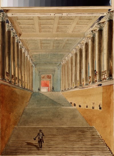 Velké schodiště (nebo schodiště velvyslanců nebo Jordan schodiště) Zimního paláce v Petrohradu. Dílo Vasilije Semjonoviče Sadovnikova (1800-1879), akvarel na papíře, kolem roku 1840. Ruské umění 19. století. Státní muzeum výtvarných umění A. Puškina, Mos od Vasili Semenovich Sadovnikov