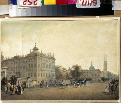 Svatý PETERSBOURG. Aničkovský palác. (Petrohrad. Aničkovův palác). Dílo Vasilije Semjonoviče Sadovnikova (1800-1879), akvarel na papíře, cca 1830. Ruské umění od Vasili Semenovich Sadovnikov