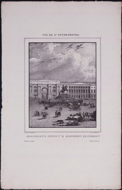 Pohledy na Petrohrad. Jezdecká socha Petra Velikého na náměstí Senátu, 1833 od Vasili Semenovich Sadovnikov