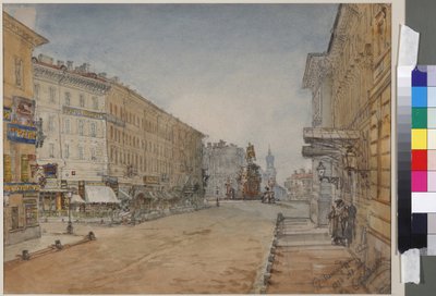 Voznesensky prospekt v Petrohradě, Sadovnikov, Vasilij Semjonovič (1800-1879). Akvarel na papíře od Vasili Semenovich Sadovnikov