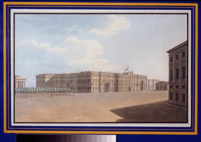 Pohled na Winter Square z Neva Avenue (Nevsky Prospect), Petrohrad. Dílo Vasilije Semjonoviče Sadovnikova (1800-1879), akvarel na papíře od Vasili Semenovich Sadovnikov