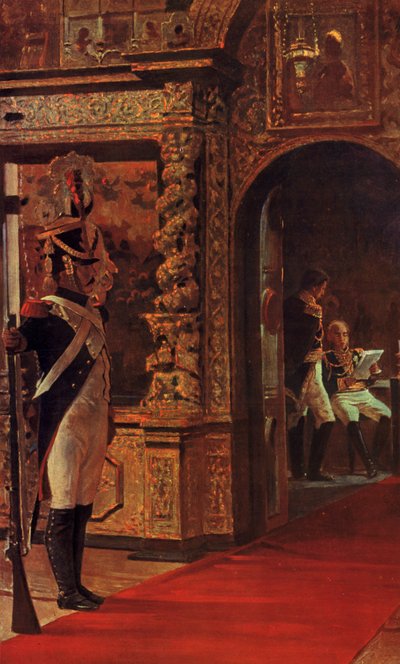 Maršál Davout v Chudovském klášteře v Moskvě v Kremlu (barevná litografie) od Vasili Vasilievich Vereshchagin