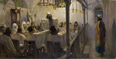 Il est coupable de la mort - Je vinen smrtí! - Polenov, Vasilij Dmitrievič (1844-1927) - 1906 - Olej na plátně - 113x220 - Soukromá sbírka (Součást série obrazů Život Kristův, které umělec dokončil koncem 1890-1900) od Vasilij Dmitrievich Polenov
