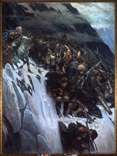 Italské tažení (1799-1800): pochod Alexandra Suvorova (Suwarow nebo Souwarow Rimniski nebo Rimnitskoi) (1729-1800) a ruských vojsk přes Alpy v roce 1799 - pochod Suvorova přes Alpy v roce 1799 - obraz Vasilije Ivanoviče Surikova od Vasilij Ivanovic Surikov