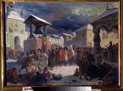 Veche (středověké lidové shromáždění slovanských zemí) v Novgorodské republice (Věče v Novgorodské republice). Obraz Vasilije Grigorieviče Chuďakova (1826-1871). Olej na plátně od Vasily Grigorievich Khudyakov