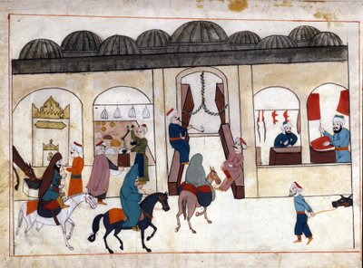 Pochod z Konstantinopole. Miniatura z „tureckých památníků“ (kodex Cicogna 1971 „Memorie Turchesche“) Akvarel z benátské školy ze 17. století. od Venetian School
