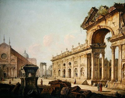 Imaginární pohled s triumfálním obloukem (olej na plátně) od Venetian School