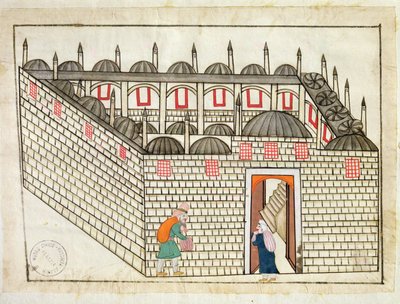 Paní cicogna 1971, miniatura z „Memory Turchese“ zobrazující letohrádek vyhrazený pro matku sultána v paláci Topkapi v Konstantinopoli od Venetian School