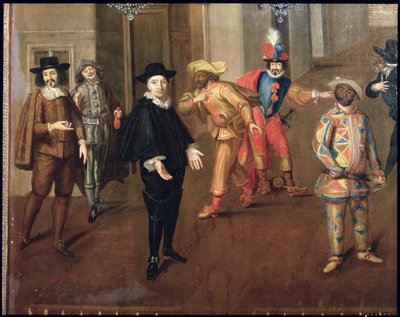 Italští a francouzští komedianti hrající ve fraškách, 1670 (detail) (viz také 155316) od Verio