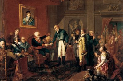 Španělská válka za nezávislost: "" generální kapitán z Valencie se setkává s britským konzulem krátce před francouzskou invazí " (obraz) od Vicent Castello Amat