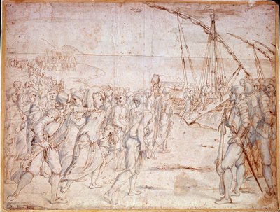 Deportace Morisques ze Španělska (Muslimové ze Španělska násilně konvertovali ke katolicismu) po podepsání smlouvy španělským Filipem III. dne 22. 9. 1609. Kresba Vincencio Carducho (1576-1638) od Vicente Carducho