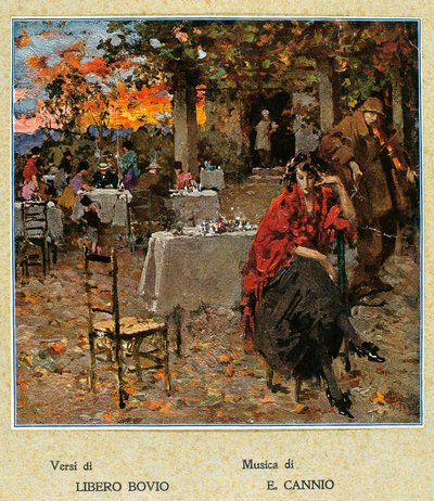 Venkovní restaurace, ilustrace ke sbírce neapolských písní. Itálie, 20. století. (ilustrace) od Vicenzo Irolli