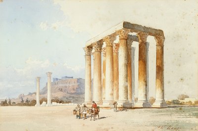 Diův chrám s Akropolí, Parthenon, Athény (akvarel a tělová barva) od Vicenzo Lanza