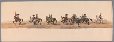 Historický průvod u druhého stého výročí Utrechtské univerzity aplikovaných věd, 1836 (deska 2) Přiblížení nizozemských armád k Ostende, 3. července 1600, den po vítězství u Nieuwpoortu; podle krojovaného znázornění udávaného H H Studentem od Victor Adam