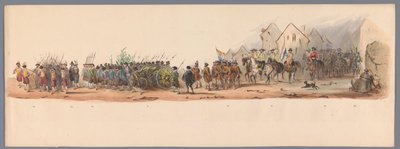 Historický průvod u druhého stého výročí Utrechtské univerzity aplikovaných věd, 1836 (deska 10) Přiblížení nizozemských armád k Ostende, 3. července 1600, den po vítězství u Nieuwpoortu; podle kostýmovaného podání v podání H H Studena od Victor Adam