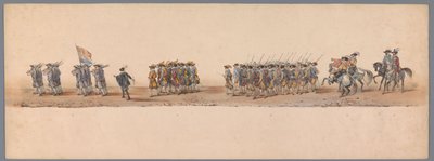 Historický průvod u druhého stého výročí Utrechtské univerzity aplikovaných věd, 1836 (deska 4) Přiblížení nizozemských armád k Ostende, 3. července 1600, den po vítězství u Nieuwpoortu; podle krojovaného znázornění udávaného H H Studentem od Victor Adam