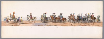 Historický průvod u druhého stého výročí Utrechtské univerzity aplikovaných věd, 1836 (deska 8) Přiblížení nizozemských armád k Ostende, 3. července 1600, den po vítězství u Nieuwpoortu; podle krojovaného znázornění udávaného H H Studentem od Victor Adam