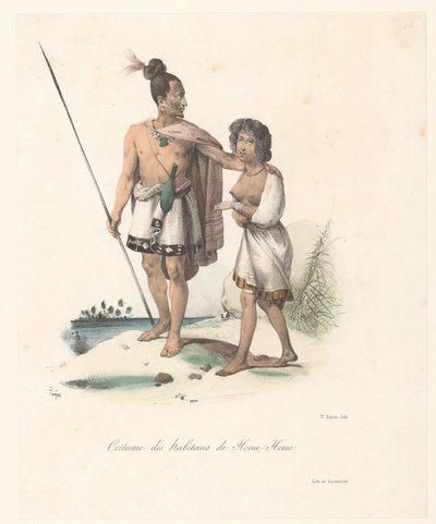 Oblečení obyvatel Houa-Houa (Nový Zéland) Costume des habitans de Houa-Houa (název na předmětu) Cesta za objevem astrolábu (název série) Voyage de découvertes de l