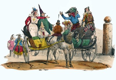 Les Mascarades du Carnival. v „“ Album Grotesque, Choices of Outstanding Types“, ilustrace Victor Adam, Paříž, kolem roku 1850. od Victor Adam