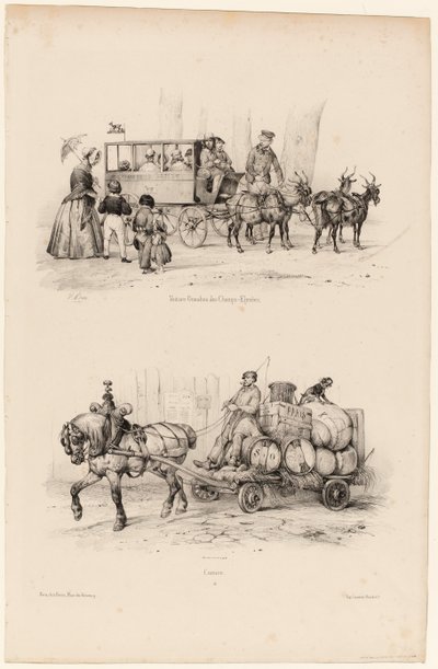 Omnibusový autobus na Champs-Elysées, kolem 1841-44 (tisk) od Victor Adam