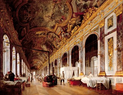 Zrcadlový sál ve Versailles sloužil v roce 1871 jako vojenská nemocnice pro ošetřování zraněných Prusů od Victor Buchereau