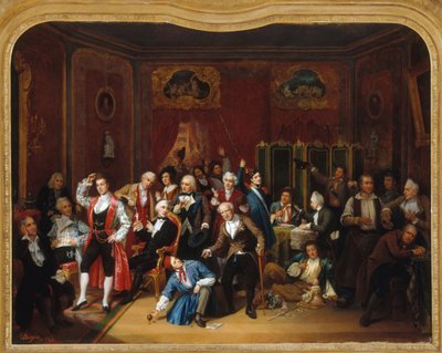 Herec Hugues Bouffé (1800-1888), zastoupený v kostýmech svých hlavních rolí, ve své šatně v Théâtre des Variétés od Victor Darjou