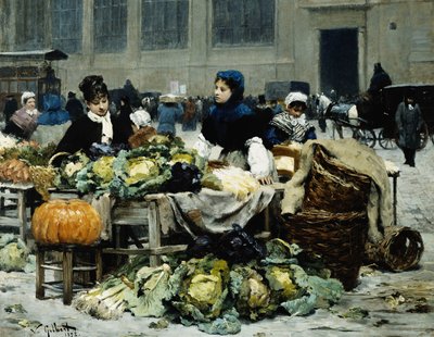 Stánek se zeleninou, v Les Halles Centrales, Paříž, 1878 od Victor Gabriel Gilbert