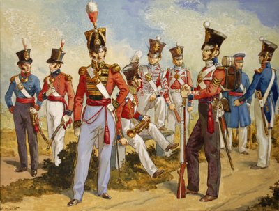 Uniformy Royal Marines 1815-1850, kolem roku 1924 (wc na papíře) od Victor Huen