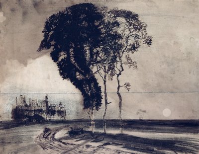 Krajina se třemi stromy, 1850 (uhl, pero a indický inkoust a mytí na papíře) od Victor Hugo