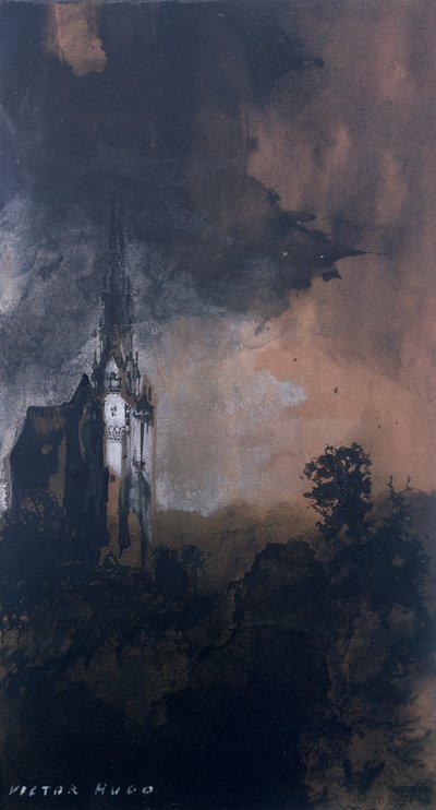 Zámek v měsíčním světle (pero a indická tuš, sépie a kvaš na papíře) od Victor Hugo