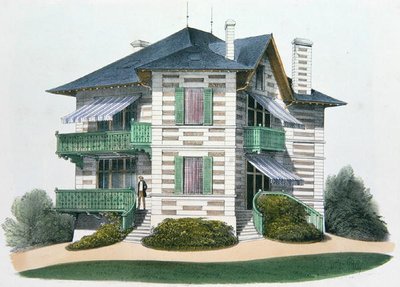 Dům v Etretatu, ilustrace z knihy "Habitations Champetres", Paříž, cca 1895 (chromolith) od Victor Jean Baptiste (after) Petit