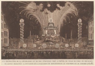 Dekorace a ohňostroj... Narození Monseigneura le Daufina (Ohňostroj oslavující narození dauphina) od Victor Jean Nicolle