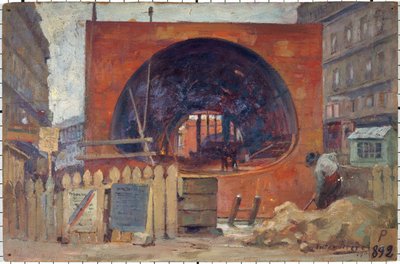 Les travaux du métropolitain place Saint-Michel en 1906, in 11-1906 (olej) od Victor Marec