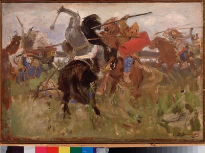 Bitva mezi Skythy a Slovany, střet jezdců ve zbroji od Victor Mikhailovich Vasnetsov