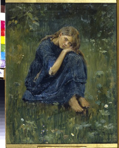 Studie pro Alyonushka (Alyonushka. Study). Inspirováno tradiční ruskou legendou o sestře Alionouchce a jejím bratrovi Ivanouchkovi. Obraz Viktor Michajlovič Vasněcov (1848-1926), olej na plátně od Victor Mikhailovich Vasnetsov