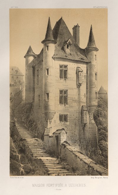 Architecture Pittoresque ou Monuments des XVeme. Et XVIeme. Siecles: Chateaux de France des XV et XVI Siecles: Pl. 60, Maison Fortifiée À Uzerches (Corrère)   1312341   cs       czech Successfully Translated  Original: Farvestudie til Langelinie-billedet T od Victor Petit