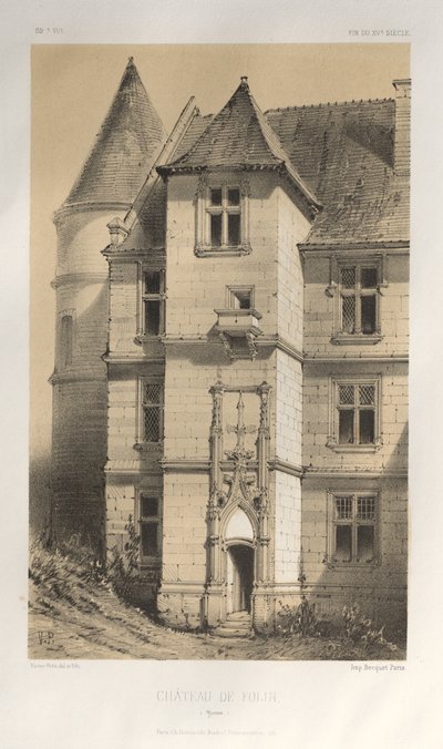 Malebná architektura aneb památky 15. století. A XVI. Století: Hrady Francie XV a XVI Století: Pl. 62, Château De Folin (Yonne) od Victor Petit