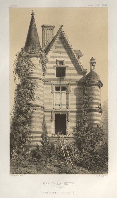 Malebná architektura aneb památky 15. století. A XVI. Století: Francouzské zámky XV a XVI Století: Pl. 72, Fief De La Motte (Saône et Loire) od Victor Petit
