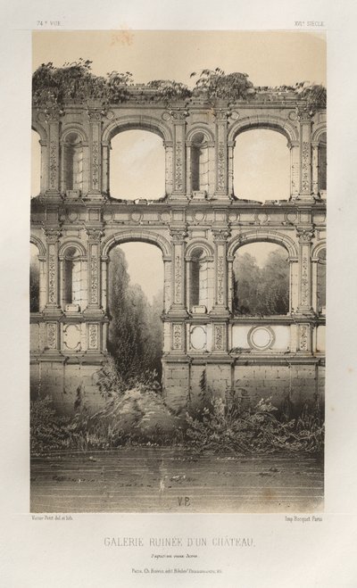 Malebná architektura aneb památky 15. století. A XVI. Století: Hrady Francie XV a XVI Století: Pl. 74, Zřícenina hradu, podle staré kresby od Victor Petit