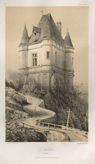 Malebná architektura aneb památky 15. století. A XVI. Století: Francouzské zámky XV a XVI Století: Pl. 77, Le Mesnil (Corrèze) od Victor Petit