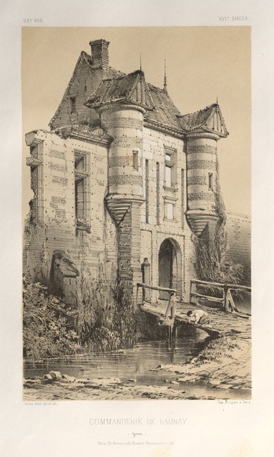 Malebná architektura aneb památky 15. století. A XVI. Století: Chateaux De France XV a XVI Století: Pl. 23 Commanderie De Launay (Yonne) od Victor Petit